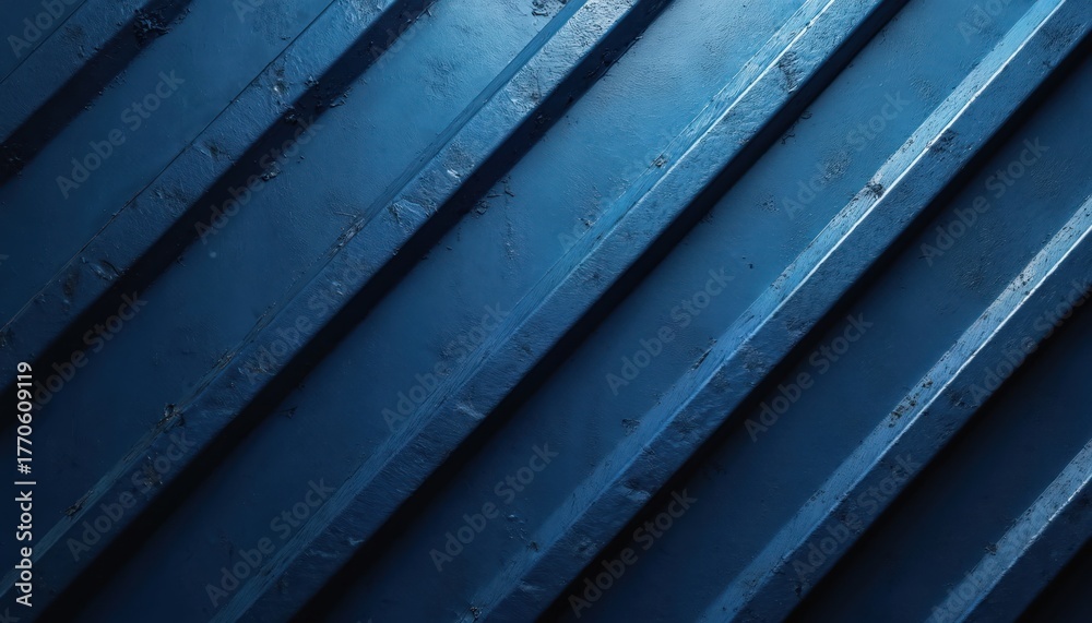 Deep blue metal surface with diagonal ridges and shadows. Textured ...
