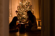 © Tina kids photo - A mother and two little daughters in pajamas decorate a Christmas tree at home on New Year's Eve