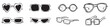 © Noura - Set Of Sun glasses hand drawn illustration. Hand drawn sunglasses collection in black and white on transparent background, vector illustration.