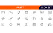 © flattenx - Party vector web line icon collection, sleek illustrations of calendars, tickets, venues, decorations for organized, festive designs.