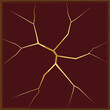 © Sadhin07 - Kintsugi Square Art Gold Cracks on Burgundy Texture Wall Decoration Artistic Imperfection Embrace Wabi-Sabi Philosophy
