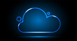 © Helga1 - Neon digital cloud icon on a black and blue background. Visualization of data transmission over a network. Neon cloud with highlights. Vector illustration.