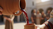 © ON - Studio - Pouring red wine from a clay jug in a biblical scene. The miracle of Jesus turning water into wine at the Wedding at Cana. Ancient historical christian story