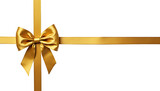 Golden ribbon bow on white background isolated on a transparent background gift decoration