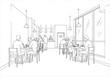 © Elena - Interior outline of a restaurant with people dining and conversing