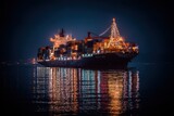 Festively lit ship on the water