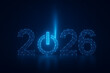 © techgiants - 2026 future technology concept polygonal power button glowing start new year business innovation digital transformation blue background