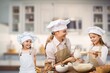 © BillionPhotos.com - Little girl in hat cooking with mother in kitchen room
