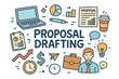 © Alla - Proposal Drafting Doodle. Proposal Drafting. Hand-drawn doodle illustration of proposal drafting. Laptop,