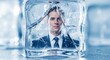 © Space Priest - Caucasian young male businessman trapped inside ice cube in formal suit