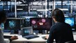 © DC Studio - Team of engineers in data center struggles with malfunctions while using AI tools. Frustrated teamworking server hub colleagues try to fix system errors while using artificial intelligence, camera A