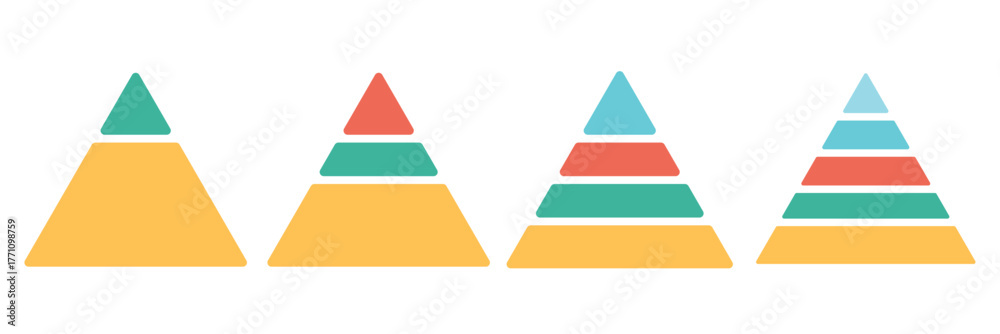 Pyramid infographic set. Colorful vector triangle diagram, triangular ...
