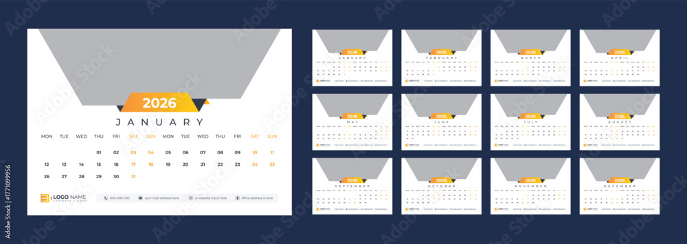 Calendar 2026, desk calendar 2026, office calendar design Stock Vector ...