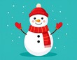 © etiya - Cartoon snowman with red hat, scarf, mittens, and black buttons
