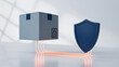 © Art_spiral - secure package delivery with digital protection blue box and shield representing safe logistics data transfer and parcel security concept in modern 3d design
