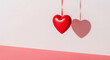 © sorariku - Minimalist Valentine's Day Background with Hanging Red Heart and Soft Shadow on Pink Wall, Copy Space
