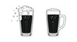 © MD - Two black and white minimalist illustrations depict a foamy pint glass with sparkling bubbles and a more traditional beer mug.
