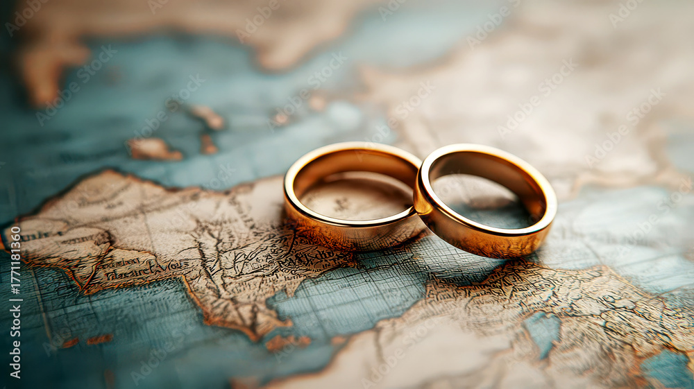 Gold rings scattered on a map, representing a treasure hunt across ...