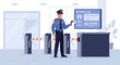 © nisa - Security Personnel Verification at Access Point Illustration for Modern Security Systems