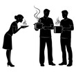 © MDMAHAMUDUL HASAN - Silhouettes of a woman serving food and two men holding steaming pots and pans representing a culinary team or cooking event