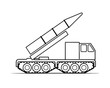 © Shah Md prince - Missile Launcher Illustration: A detailed line drawing of a mobile missile launcher, showcasing its imposing structure and intricate engineering against a stark background.