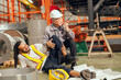 © Quality Stock Arts - Accident worker in workplace, young man down leg injury senior supervisor emergency medical help