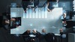 © InfiniteFlow - A dynamic business team collaborates in a modern office, analyzing data trends and reports with digital interfaces and graphs overlaying the scene, emphasizing teamwork and strategy. Raster
