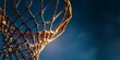 © haidar - Basketball hoop with a clear blue sky background, close-up