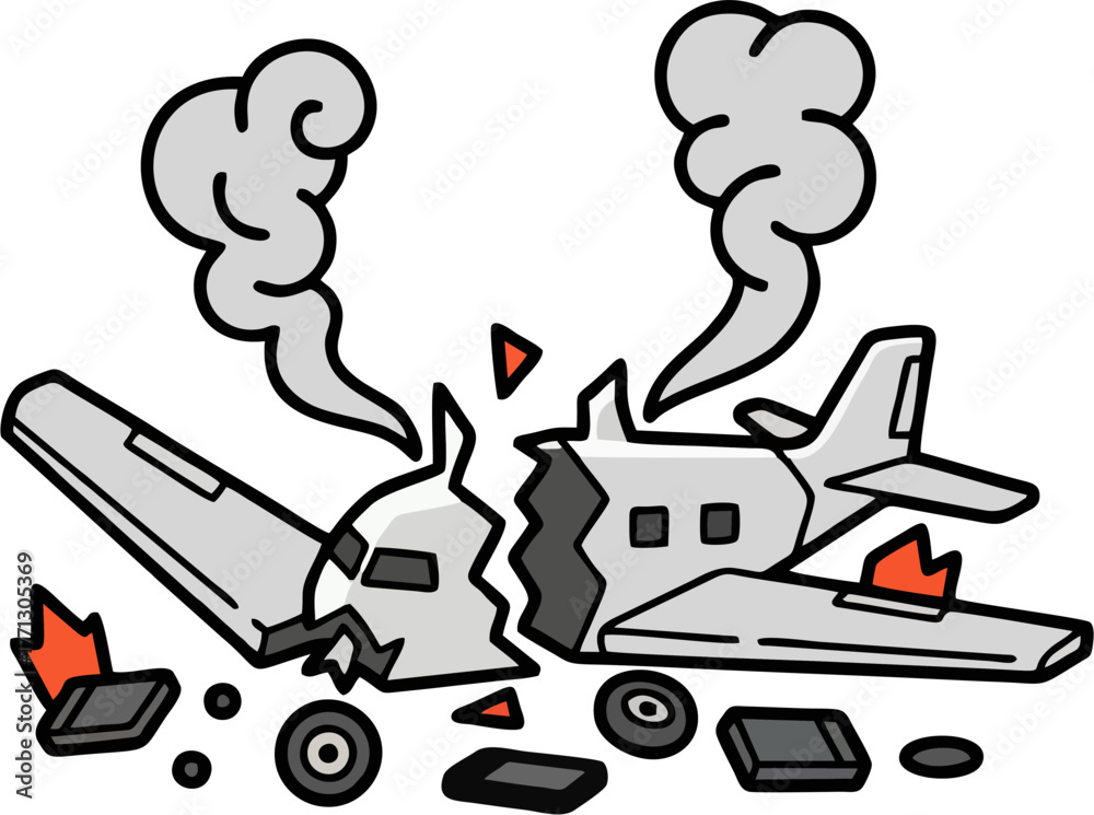 Image vectorielle Stock Airplane Crash with Debris Vector Illustration ...