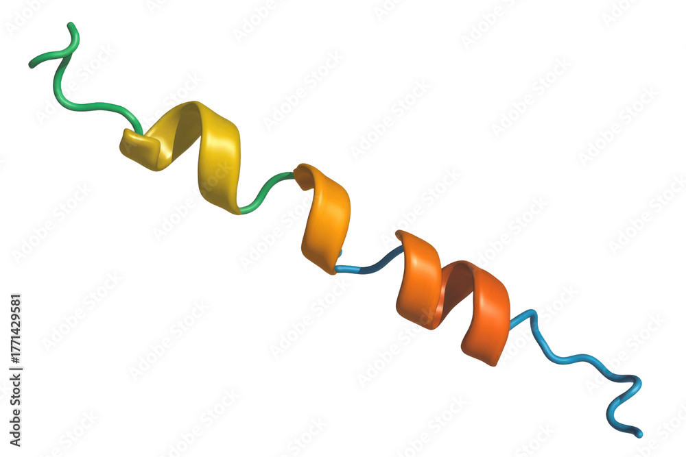 Ribbon diagram of a biomolecule, likely a protein, featuring alpha ...