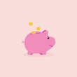 © rochmuch - Saving and investment concept: money falling into a pink piggy bank. Flat design for financial planning, retirement fund, and economy