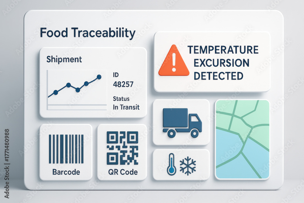 Urgent food traceability technology interface displays critical ...