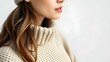 © recta - woman wearing sweater with beautiful hair portrait on white background