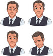 © al - Create a kind of deferent Business facial expression illustration set of a middle-aged man wearing a vest vector art with white background..