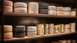 © Oleksandr - Artisan cheeses on wooden shelves, a dairy lover's dream. Each cheese is carefully aged and showcases unique flavors. The variety in color and texture are delightful.