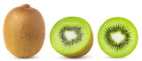 Kiwi fruit and sliced kiwi isolated. Kiwi and cut in half with clipping path.