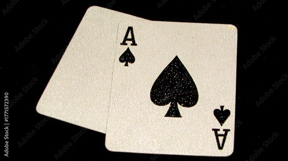 Two playing cards are displayed on a dark surface, featuring the Ace of Spades on the left and the Ace of Hearts on the right. The design highlights the symbols clearly and simply.