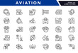 © RI Rafiq - Aviation line icon set. Flight, airplane, visa, passport, ticket, airport, customs, luggage, wifi, traveler, vector line icon pack. UI thin line icons