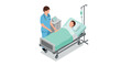 © Maureen - Healthcare professional attending to patient in hospital bed isometric design
