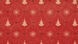 © Cool-Hunter - red Christmas background with snowflakes and christmas trees,seamless pattern of christmas trees and snowflakes on red background,Christmas wrapping paper, Xmas pattern with ornaments.