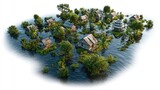 Climate Change's Impact: An illustration depicting a community submerged by rising waters, highlighting the devastating consequences of climate change on vulnerable populations.