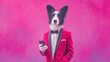 © Pisahouse - Secret agent, A cartoon dog in a tuxedo holding a gadget, perfect for fun and creative projects.