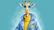 © Pisahouse - Secret agent, A whimsical illustration of a giraffe as a secret agent using a periscope with a long neck.