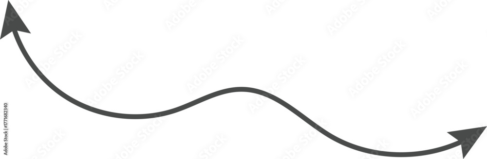Dual sided Hand drawn curve line arrow. Double side curved outline arrows set. two side Wavy line arrow collection. zigzag arrows