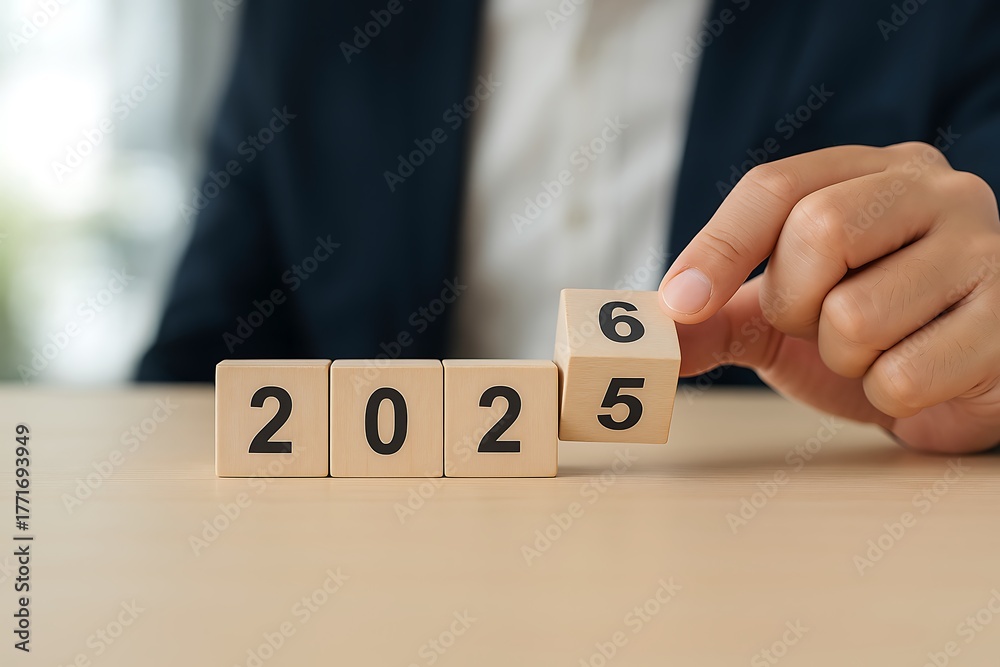 Business concept of changing year 2025 to 2026 with wooden blocks Stock ...