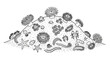 © Rastika - Hand drawn illustration of various marine invertebrates on the seabed.