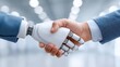 © Teeranan - Executive Handshake with Robotic AI Partner in Futuristic Setting