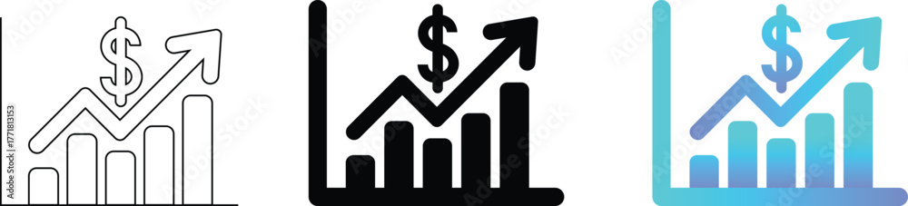 Financial growth symbol showing a bar chart with an upward arrow and a ...