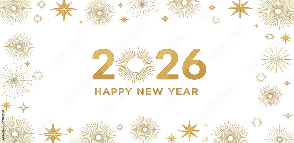 Golden 2026 Happy New Year celebration with sparkling star bursts and ...