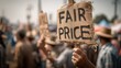 © Cantarela - Hand of old man holding a sign for fair price during farmers protest. Social movement and activism for economic justice and better wages.